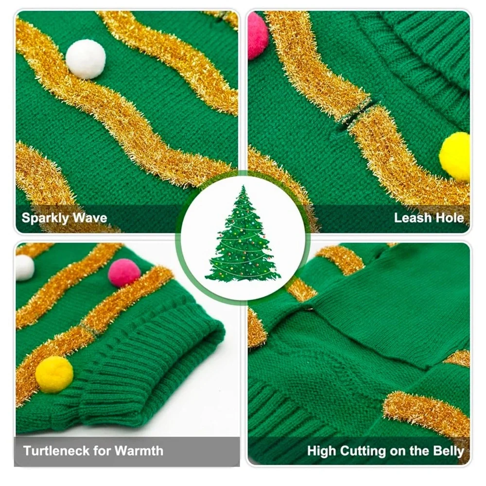 cyeollo Dog Christmas Sweaters Glitter Holiday Weather Winter Pet Outfits nwot